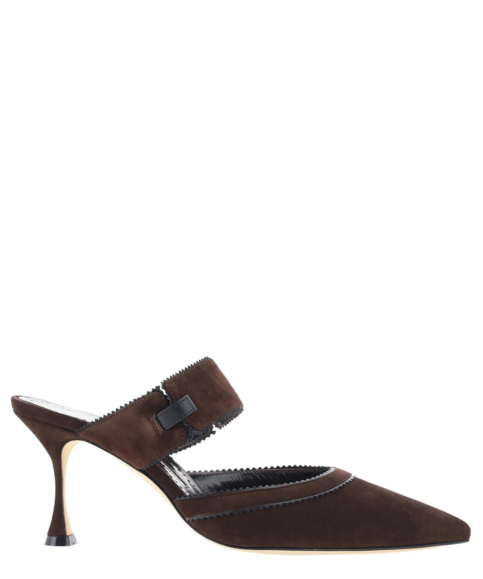 MANOLO BLAHNIK Suede Almond Toe Pumps With Leather Stiletto In Brown Product Image