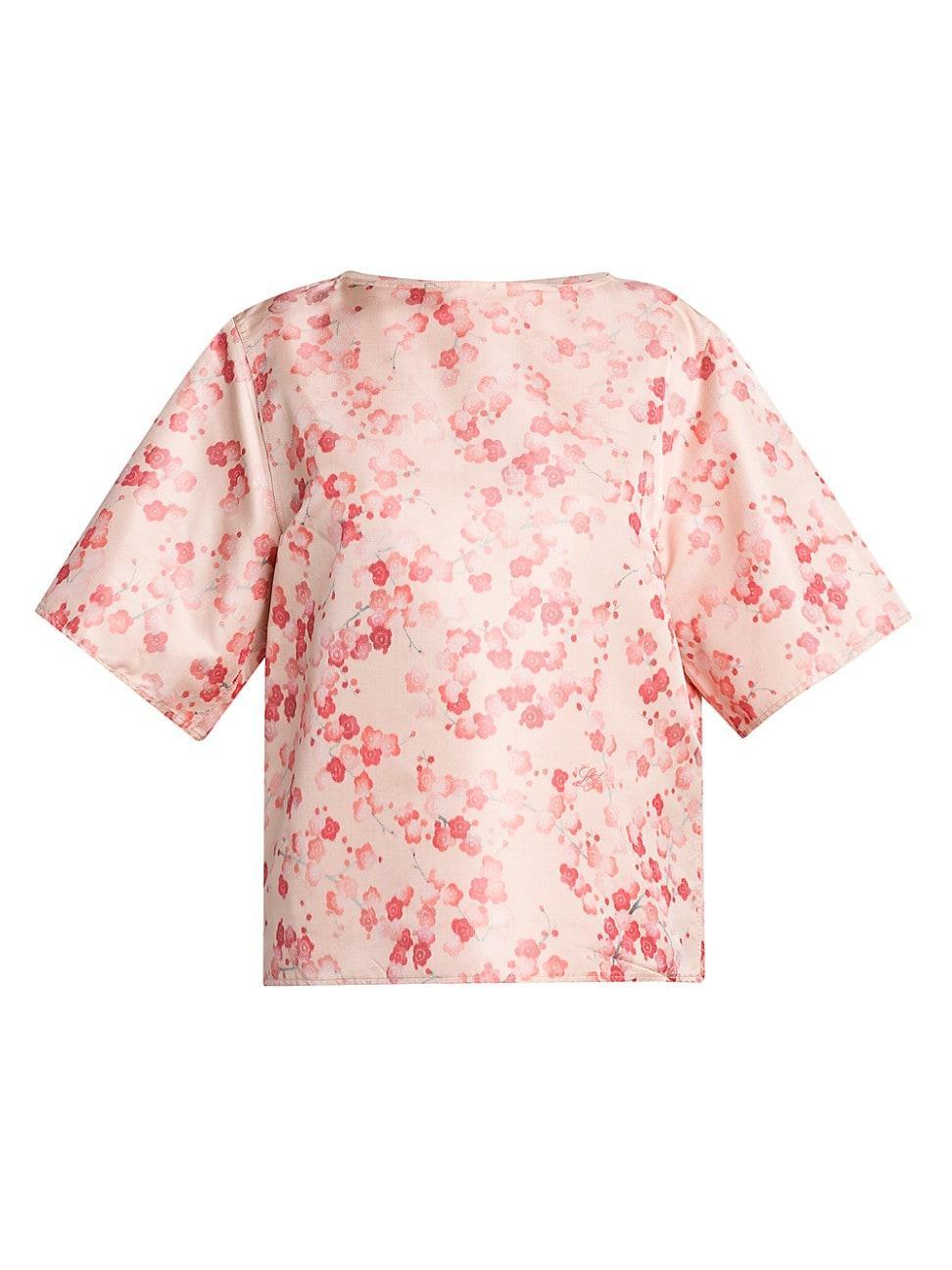 Womens Mara Blooms Silk Short-Sleeve Blouse Product Image