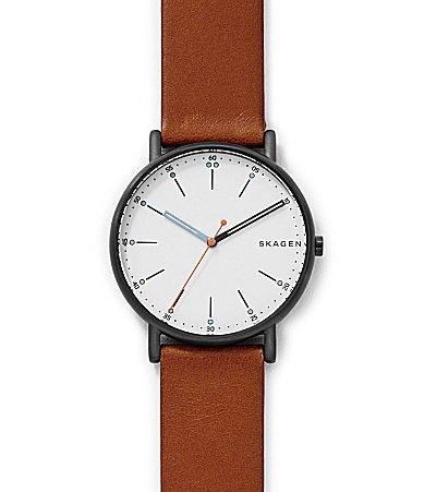 Skagen Mens Signatur Brown Leather Strap Watch 40mm SKW6374 Product Image