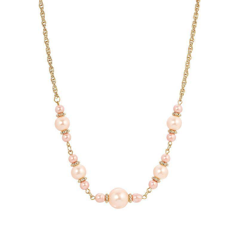 1928 Jewelry Gold Tone Pink Pearl Beaded Necklace, No Size Product Image