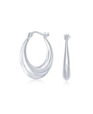 Bling Jewelry Round Circle Polished Finish Crescent Tapered Tube Hoop Earrings For Women .925 Sterling Hinged Notched Post .75 Inch Diameter Product Image