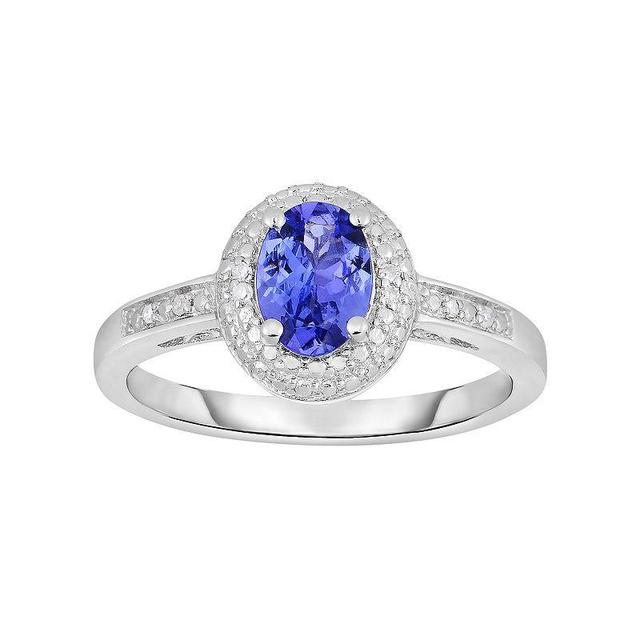 Tanzanite and Diamond Accent Sterling Silver Halo Ring, Womens Blue Product Image