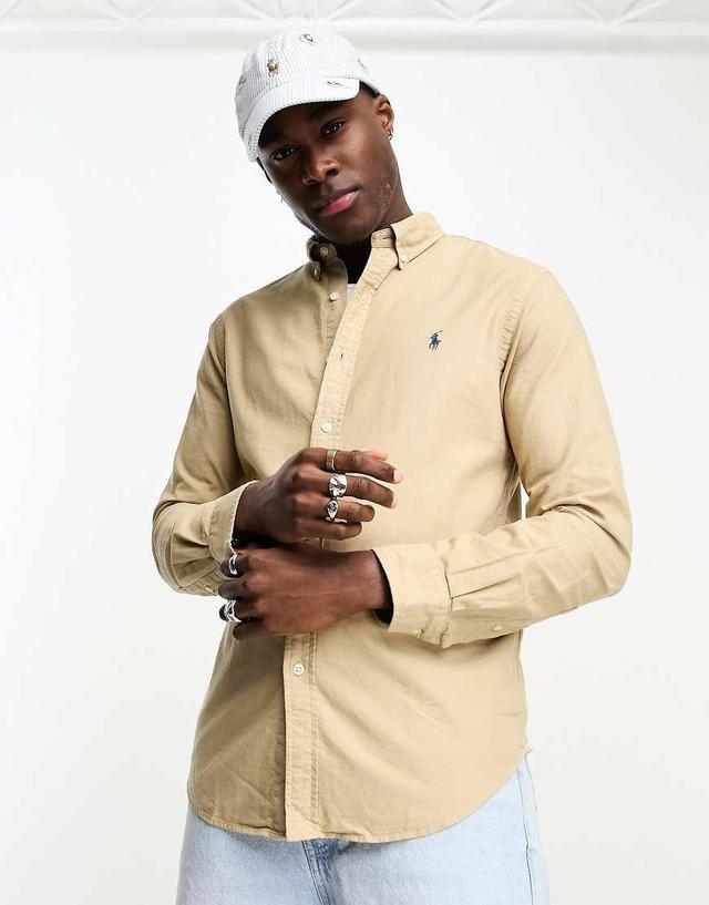 Polo Ralph Lauren icon logo slim fit garment dyed oxford shirt Product Image