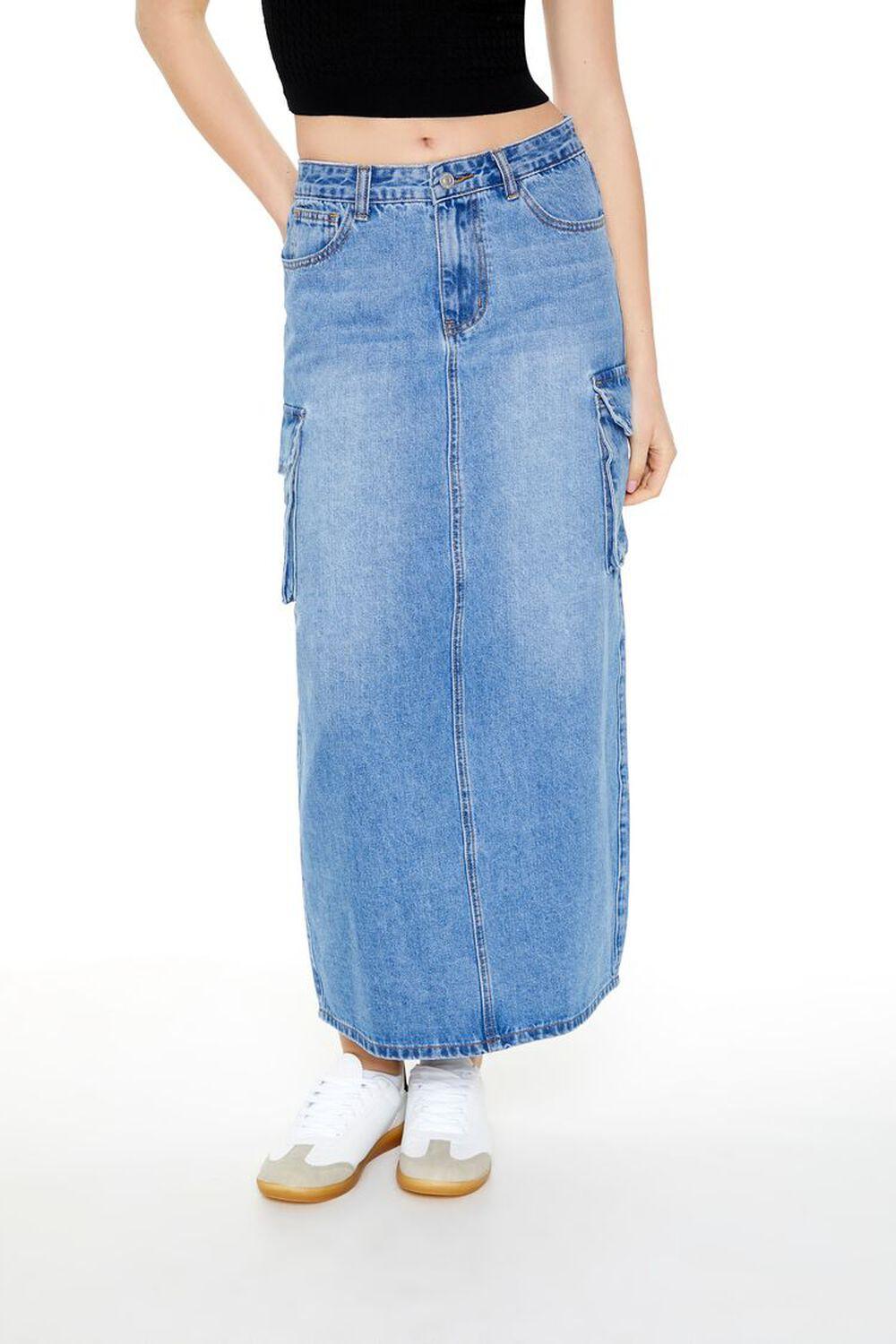 A-Line Cargo Denim Maxi Skirt | Forever 21 Product Image