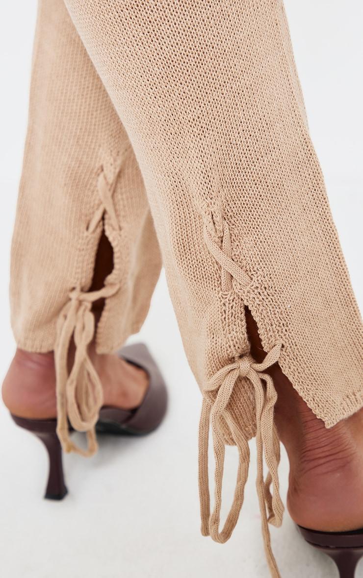 Mocha Textured Knit Lace Up Detail Legging Product Image