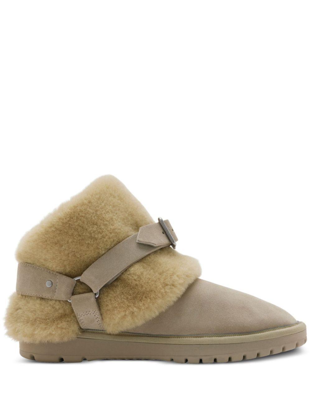 BURBERRY Buckle-detail Shearling Ankle Boots In Hunter Product Image