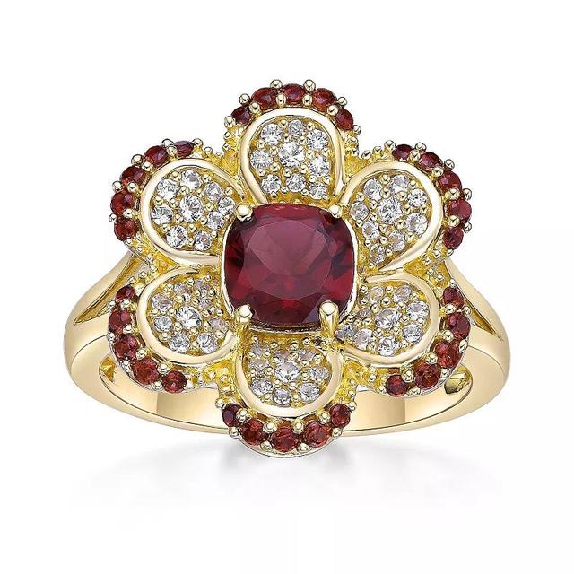 Gemminded 2 Micron Gold Over Silver Garnet & Lab-Created White Sapphire Flower Ring, Womens Gold Tone Product Image