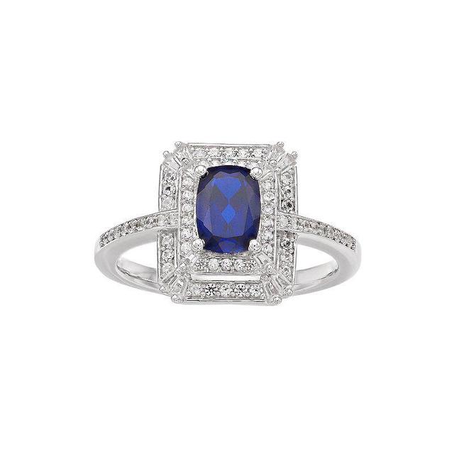 14k White Gold Sapphire & 1/3 Carat T.W. Diamond Tiered Frame Ring, Womens Blue Product Image