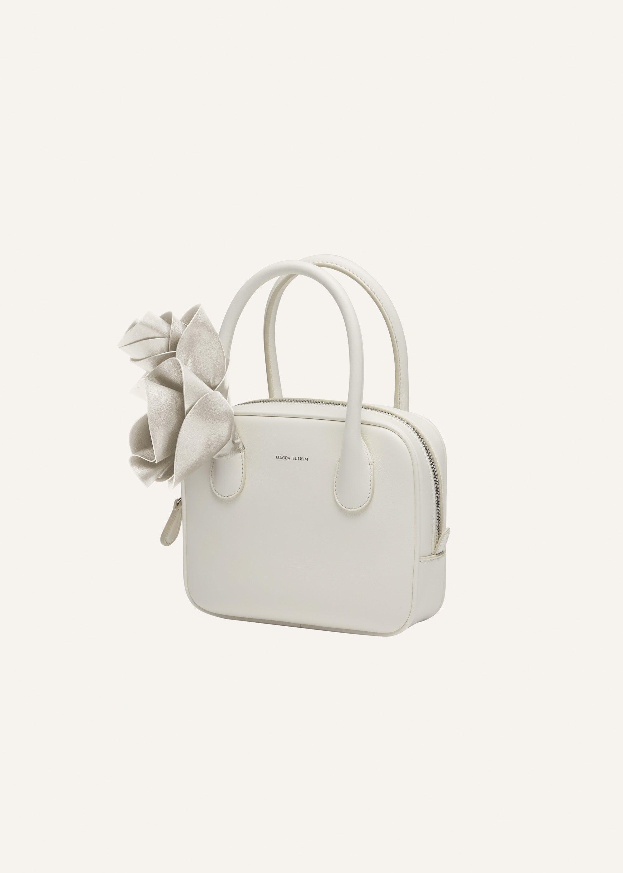 Brigitte square bag in cream leather and silver Product Image