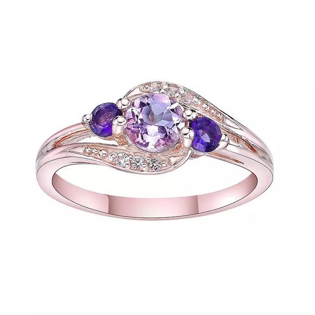 Gemminded 14k Rose Gold Over Silver Pink Amethyst & White Topaz Ring, Womens Purple Product Image