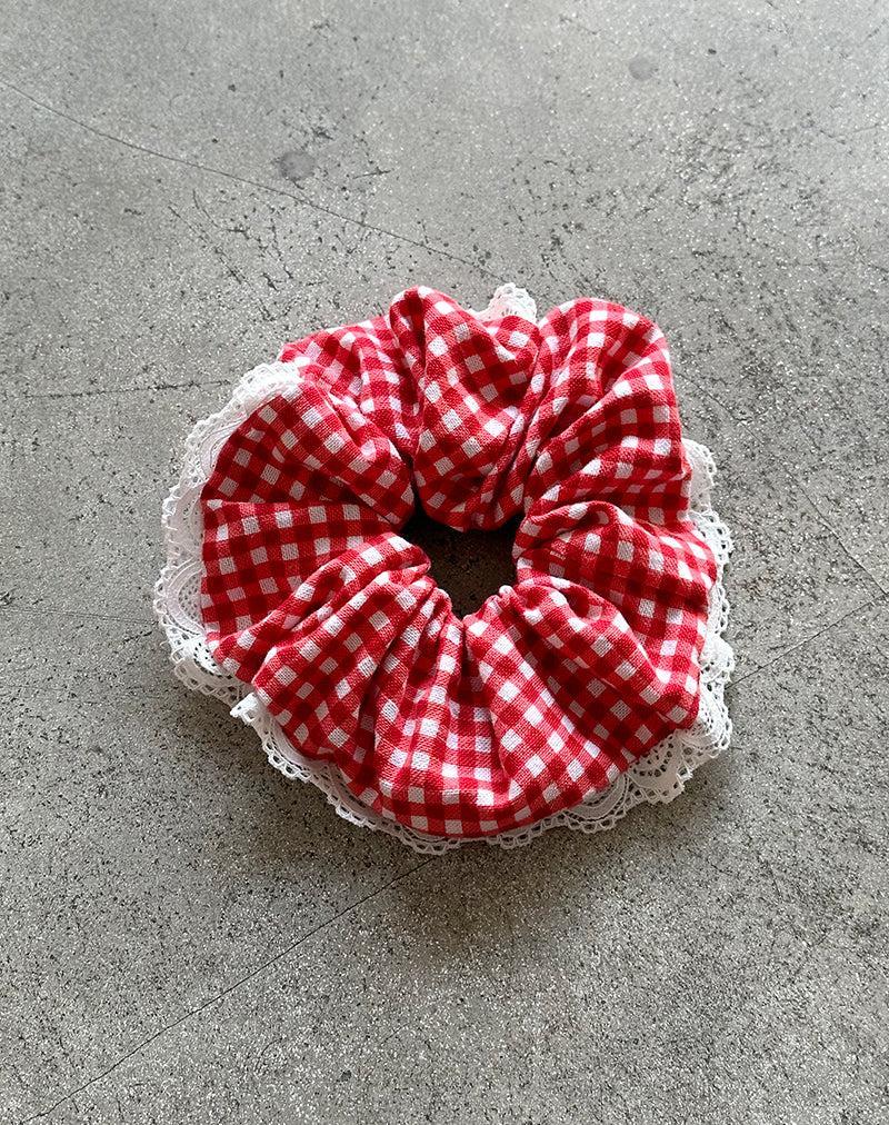 Scrunchie in Red Gingham with Lace Female Product Image