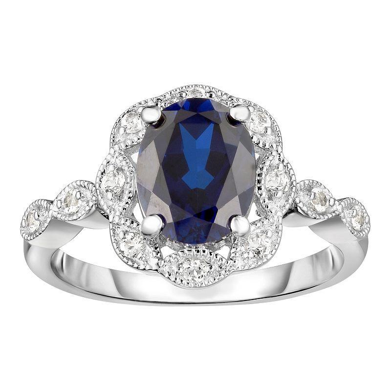 Sterling Silver Lab-Created Gemstone & White Topaz Frame Ring, Womens Blue Product Image