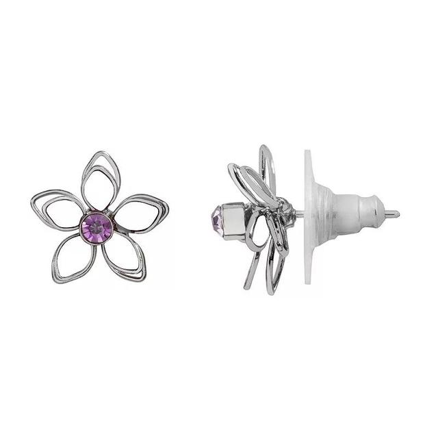 LC Lauren Conrad Crystal Wire Flower Button Stud Earrings, Womens, Purple Product Image