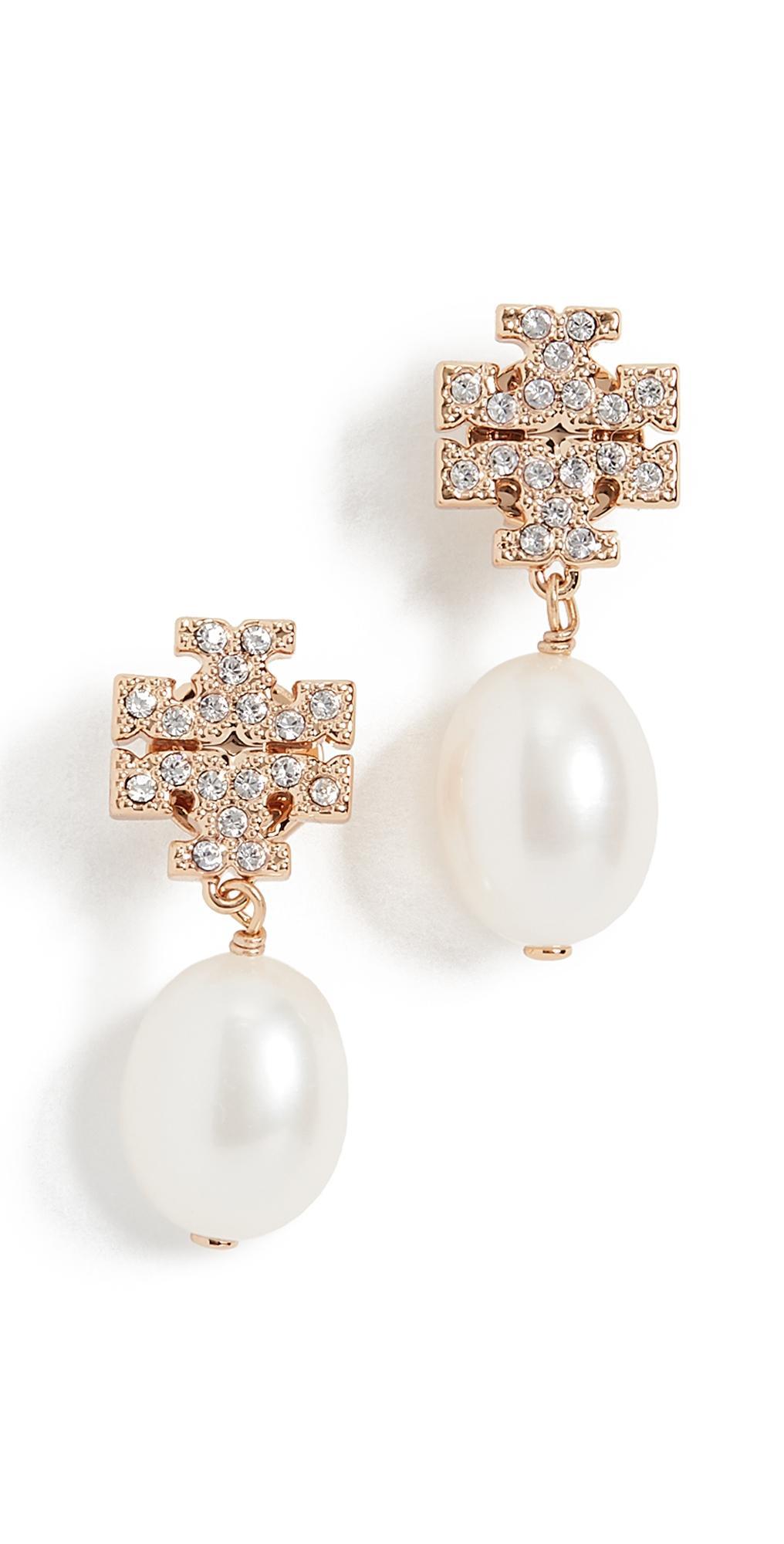 Womens Goldtone, Crystal & Faux-Pearl Logo Drop Earrings Product Image