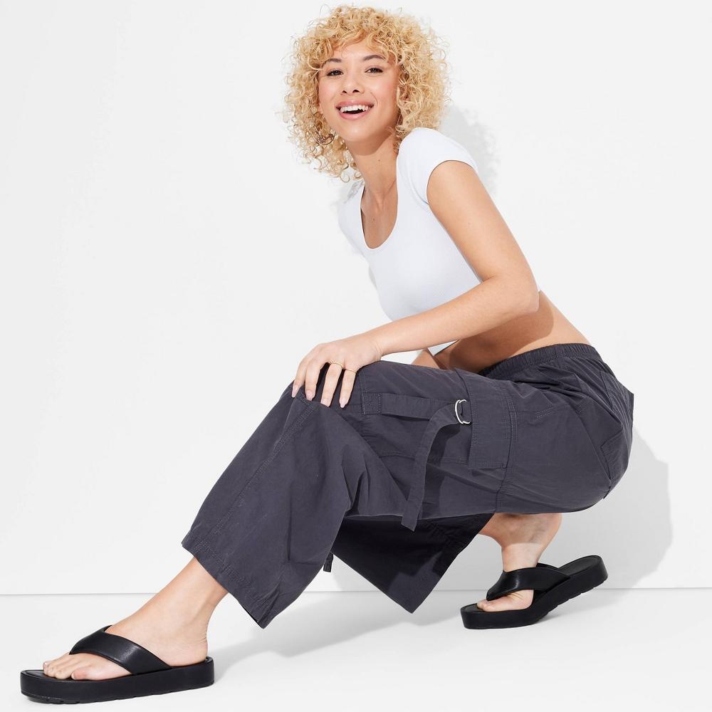 Womens Mid-Rise Wide Leg Cargo Pants - Wild Fable Hematite XS Product Image