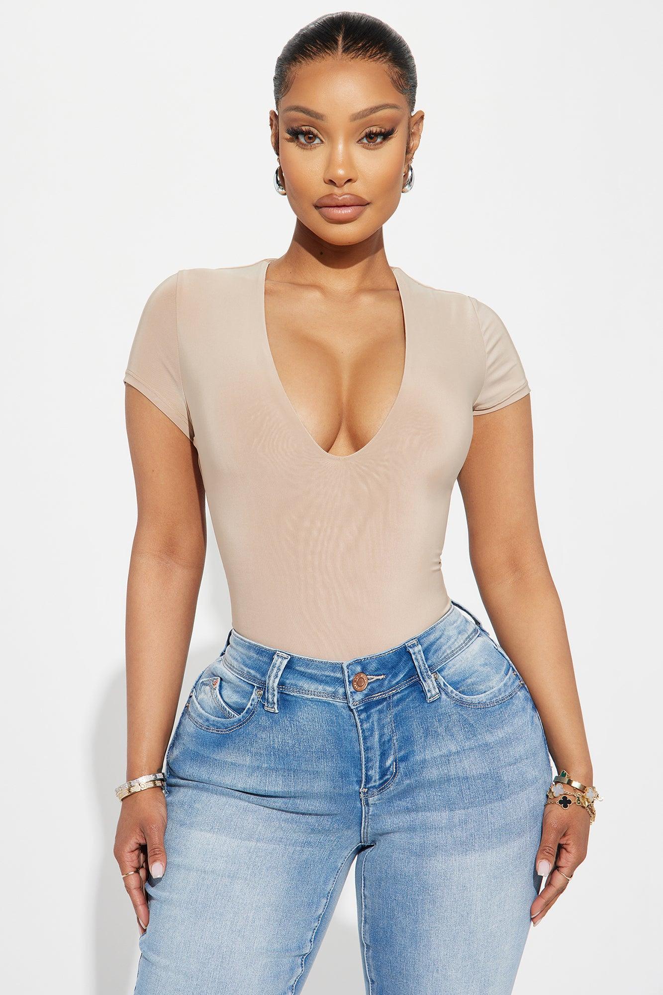 Take The Plunge Lined Bodysuit - Taupe Product Image