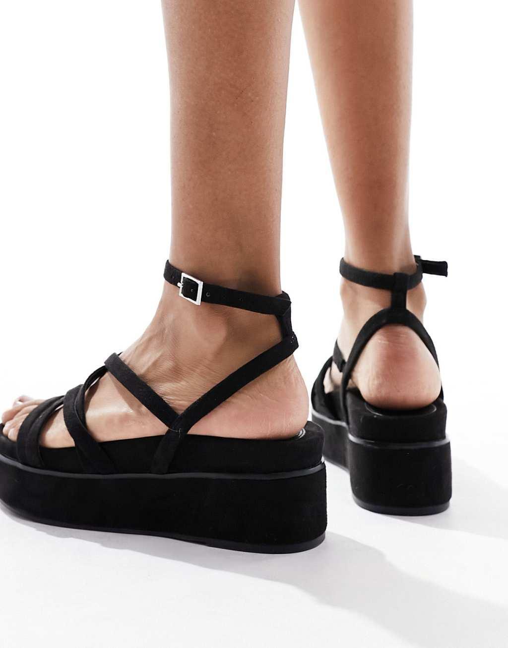 ASOS DESIGN Taurus 2 strappy flatform sandals in black Product Image