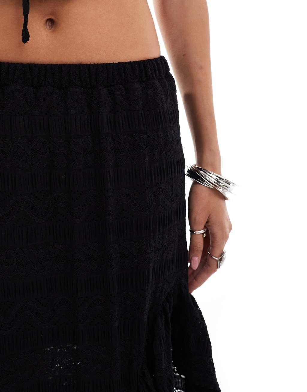 Bailey Rose asymmetric hem maxi skirt in black texture - part of a set Product Image