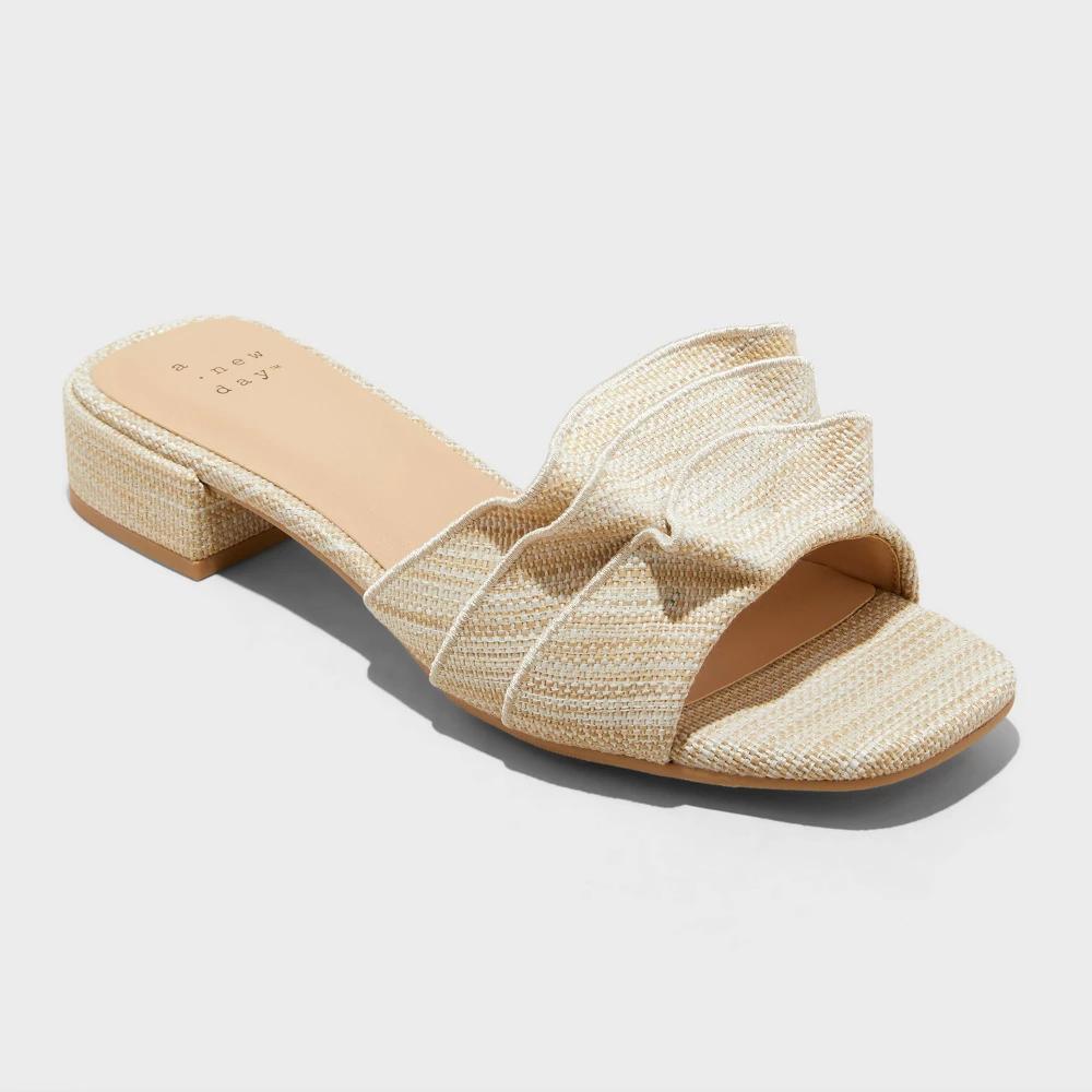 Womens Lyta Raffia Ruffle Sandals with Memory Foam Insole - A New Day Beige 5 Product Image