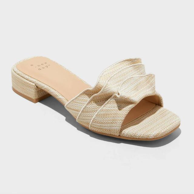 Womens Lyta Raffia Ruffle Sandals with Memory Foam Insole - A New Day Beige 8 Product Image