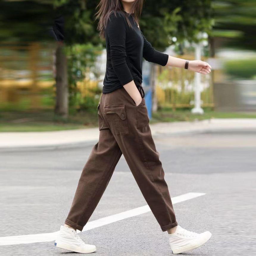 High Waist Plain Slim Fit Pants Product Image