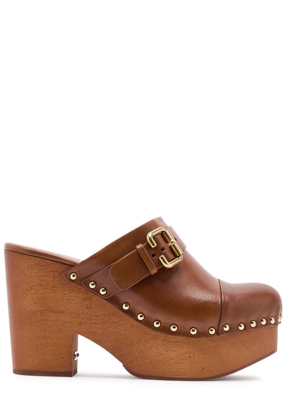 Chloe Jeannette 115 Leather Platform Clogs In Tan Product Image