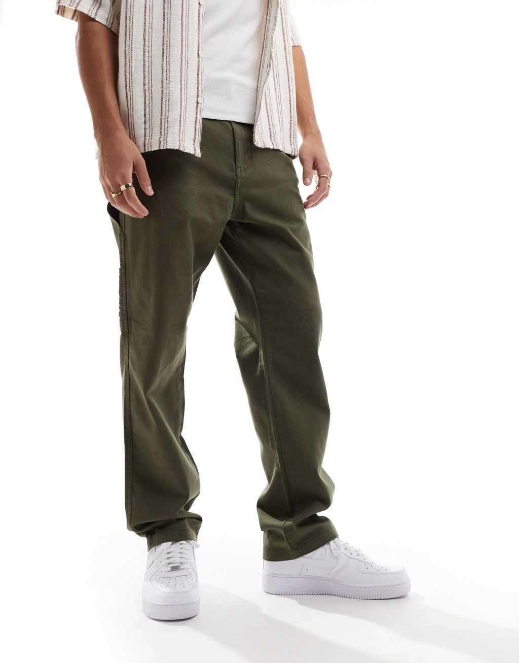 ONLY & SONS straight leg carpenter pants in olive product image