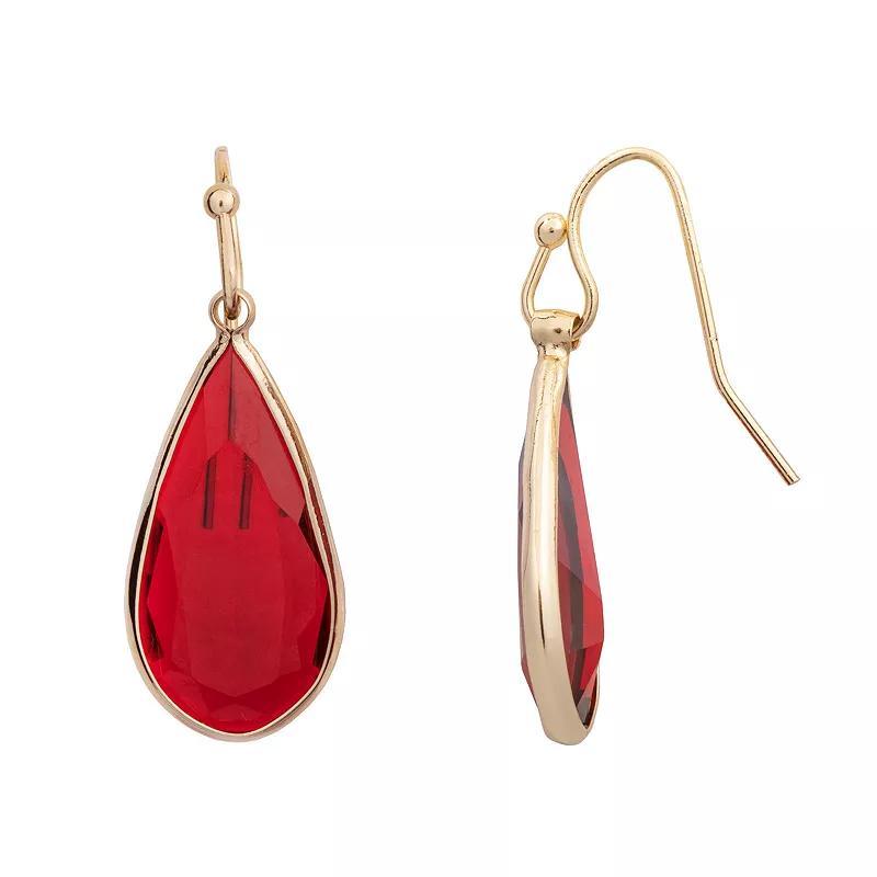 LC Lauren Conrad Simulated Crystal Nickel Free Tear Drop Earrings, Womens, Gold Tone Red Product Image