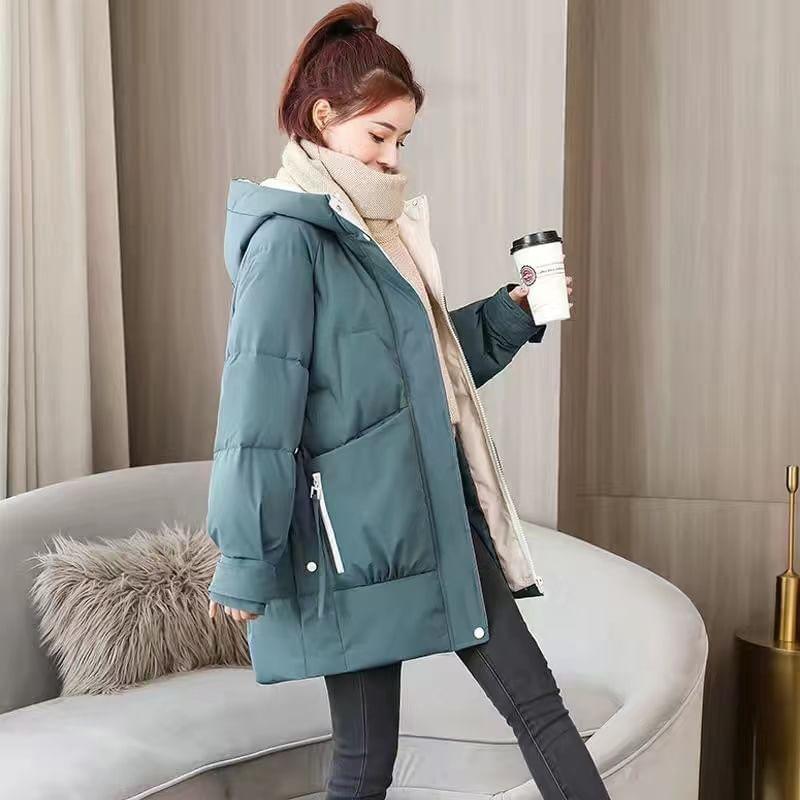 Hooded Zip-Up Plain Long Puffer Coat Product Image