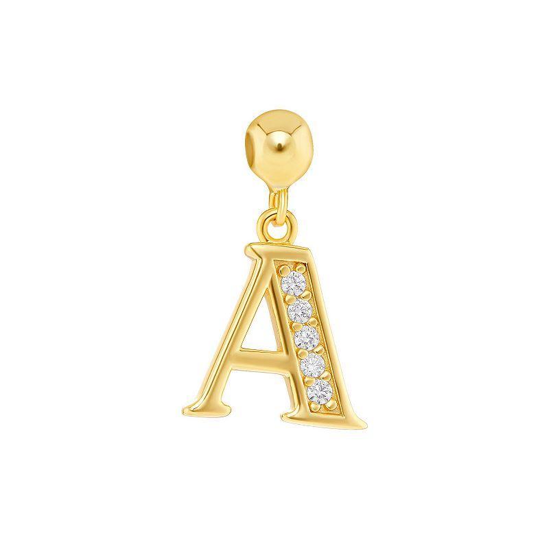 PRIMROSE 18k Gold Plated Pave Cubic Zirconia Initial Sliding Charm, Womens, Yellow Gold Tone L Product Image