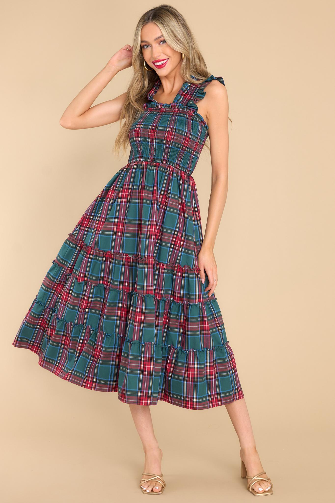 Aura Pride And Joy Green Plaid Midi Dress Product Image