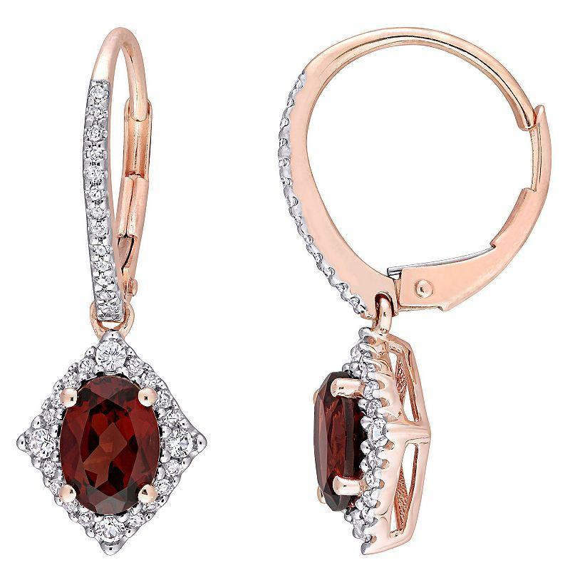 Stella Grace 10k Rose Gold Garnet, White Sapphire & 1/5 Carat T.W. Diamond Halo Leverback Earrings, Womens, 10k Rsgold Product Image