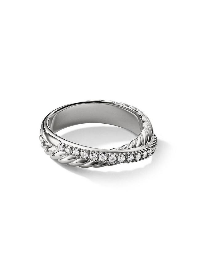 Womens Crossover Band Ring with Pav Diamonds Product Image