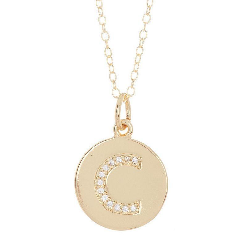 Adornia 14k Gold Plated Cubic Zirconia Engraved Letter Disc Pendant Necklace, Womens Gold Tone X Product Image