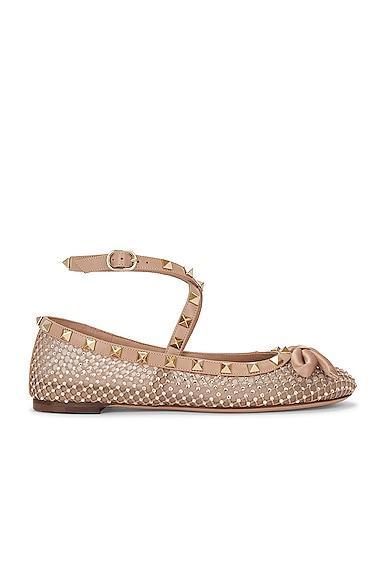 Womens Rockstud Mesh Ballerina Flats With Crystals Product Image