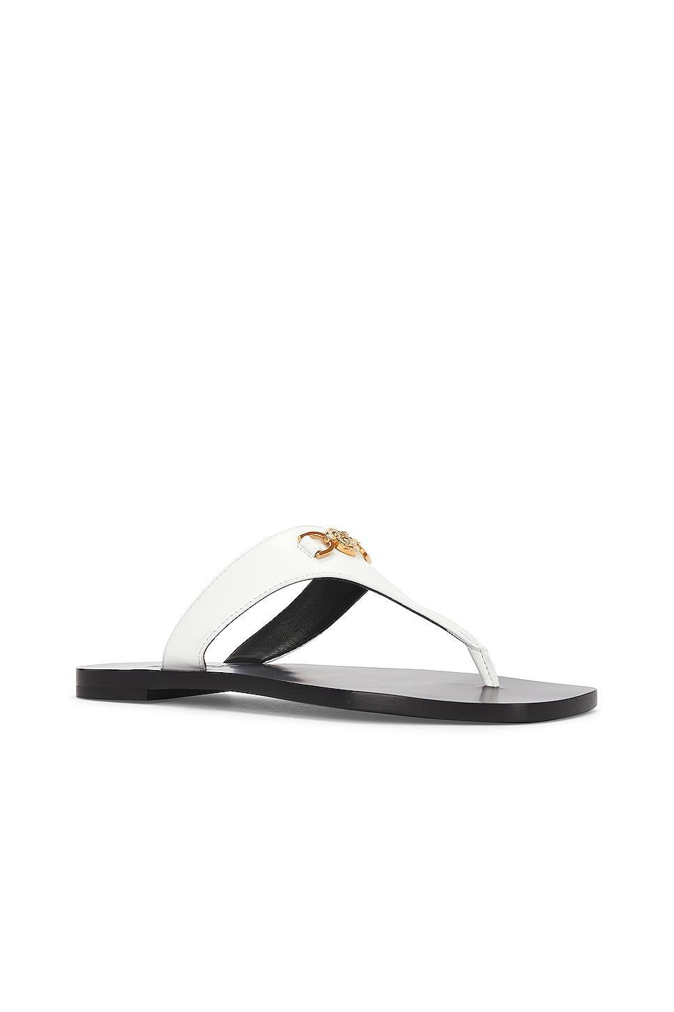 VERSACE Calf Leather Slides in White Product Image