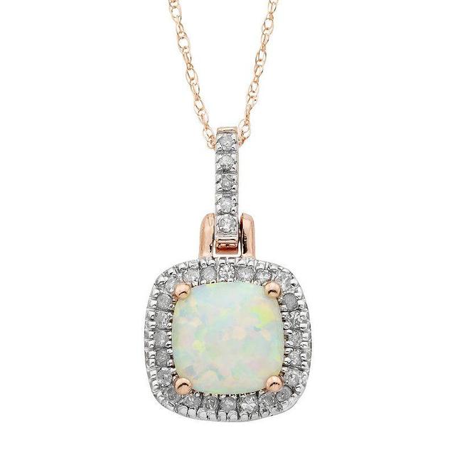 Lab-Created Opal & 1/8 Carat T.W. Diamond 10k Gold Halo Pendant Necklace, Womens Multicolor Product Image