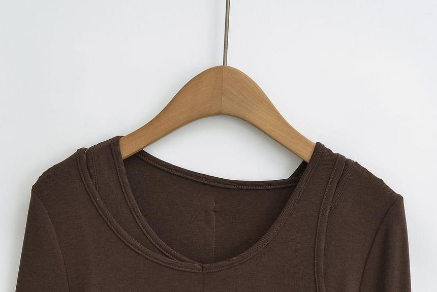 Long Sleeve Cold Shoulder Plain Crop T-Shirt Product Image