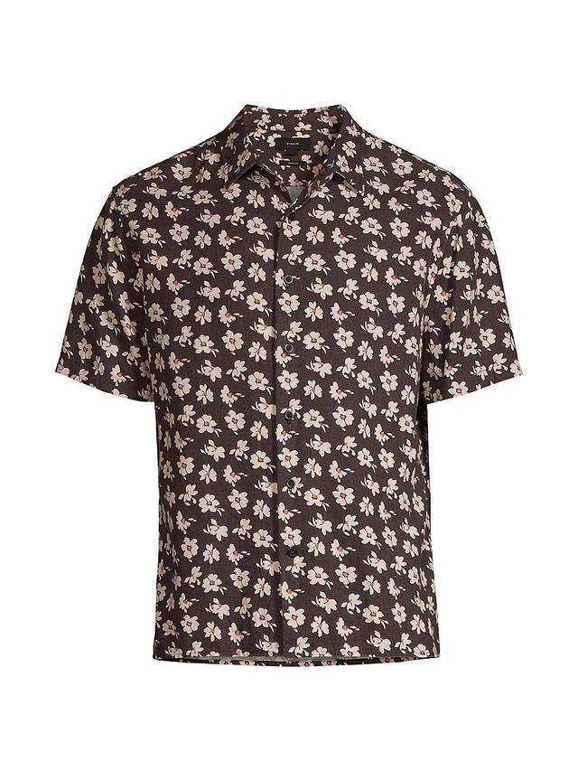 Vince Abstract Daisies Short Sleeve Linen Blend Button-Up Shirt Product Image