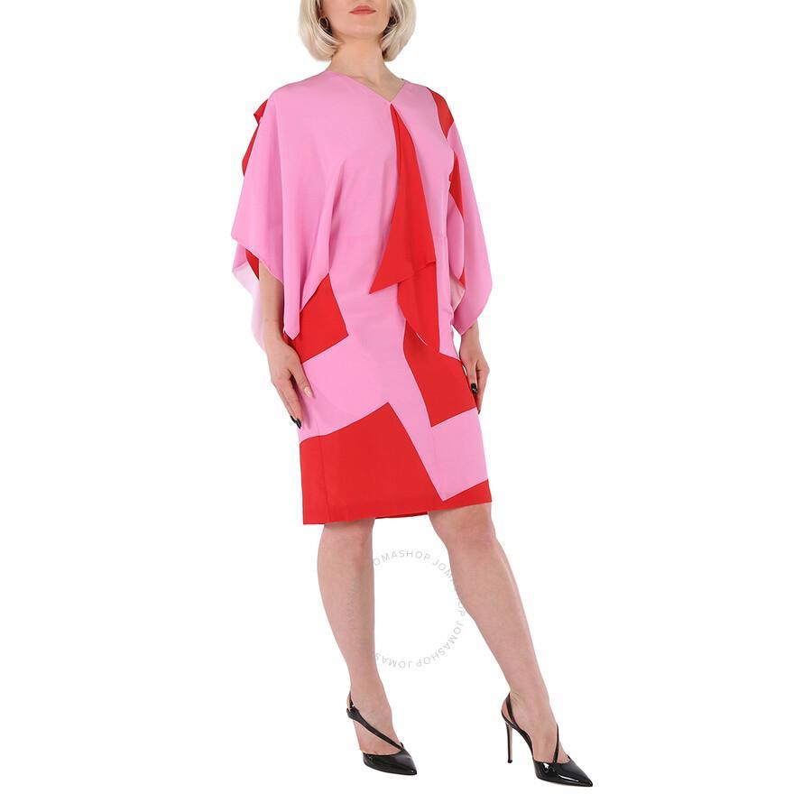 BURBERRY Ladies Primrose Pink Geometric Print Silk Crepe De Chine Cape Sleeve Dress Product Image