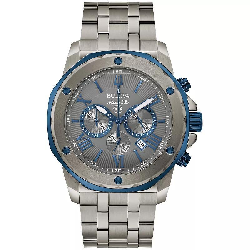 Bulova Mens Marine Star Grey Stainless Steel Blue Accent Chronograph Bracelet Watch - 98B411 Gray Product Image