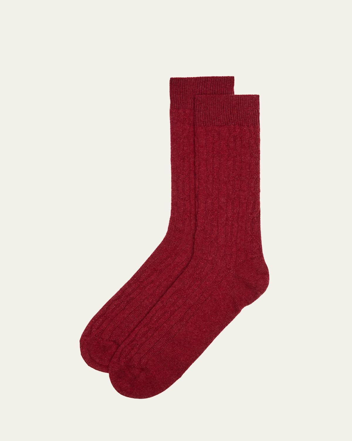 Mens Cashmere Cable Knit Mid-Calf Socks Product Image