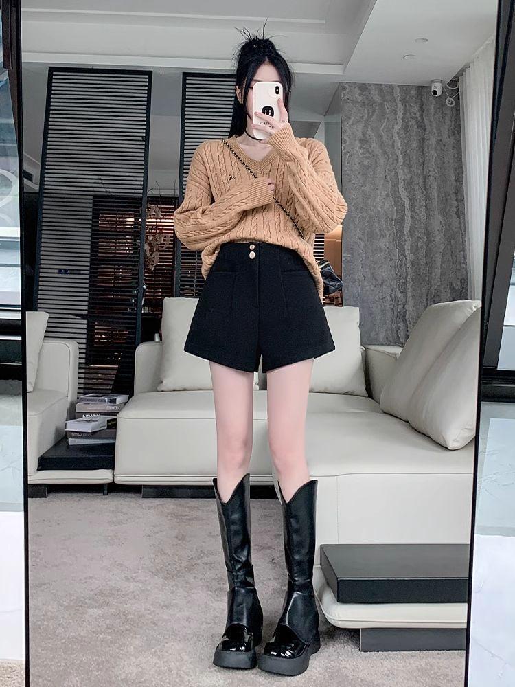 High Waist Plain Shorts Product Image