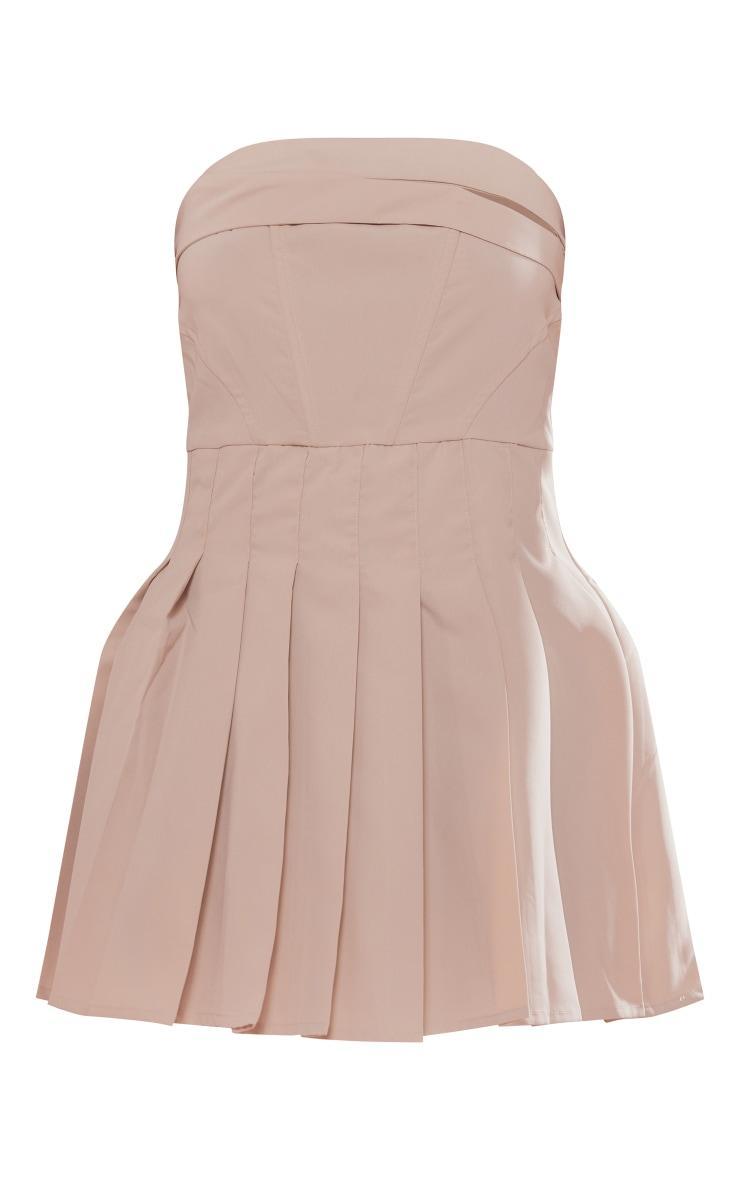 Sand Tailored Bandeau Pleated Shift Dress Product Image