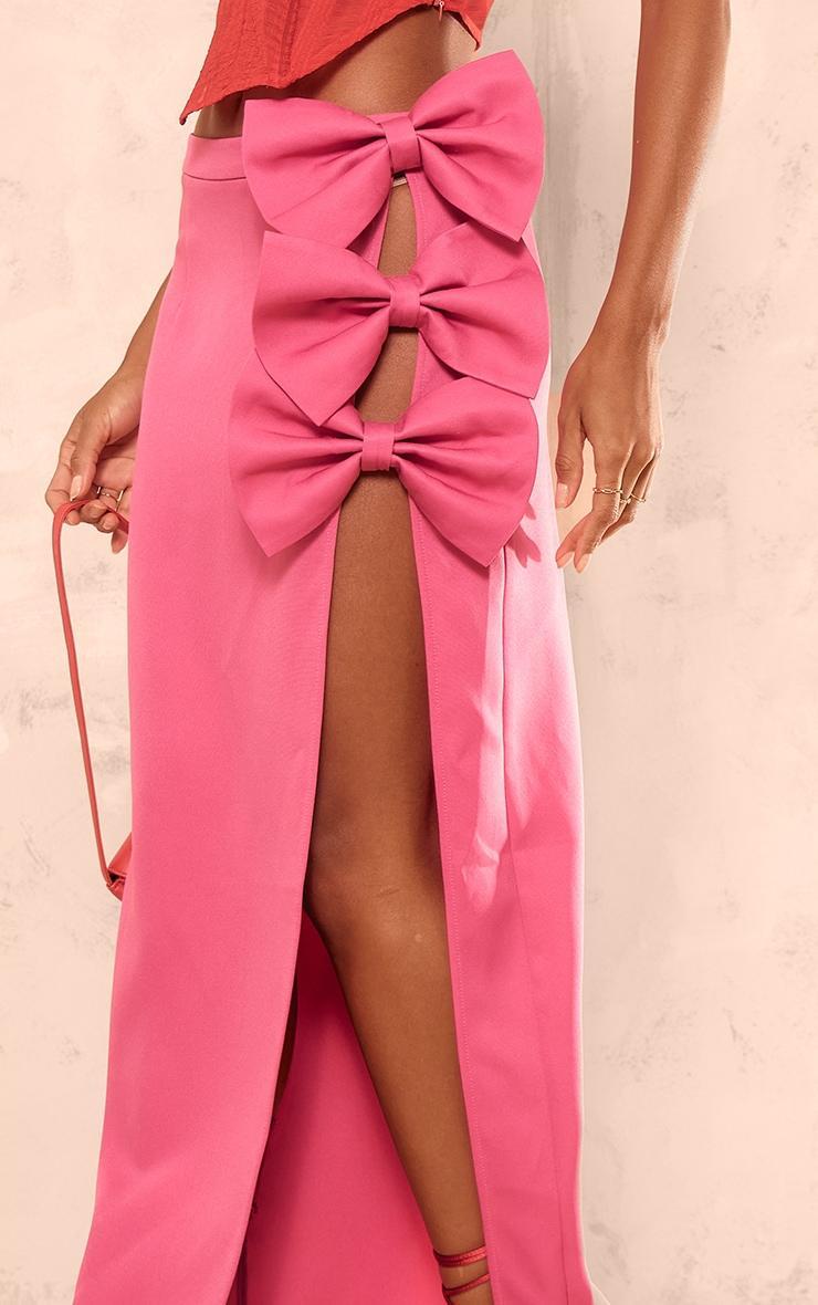 Hot Pink Woven Bow Thigh Detail Maxi Skirt Product Image