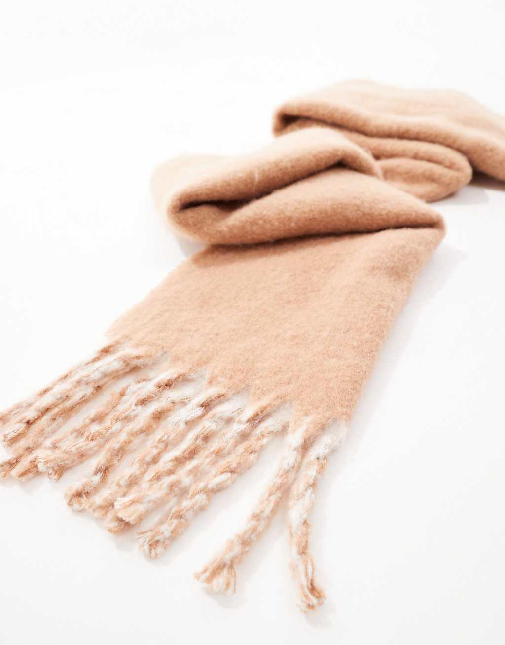 ASOS DESIGN fluffy blanket scarf in beige Product Image