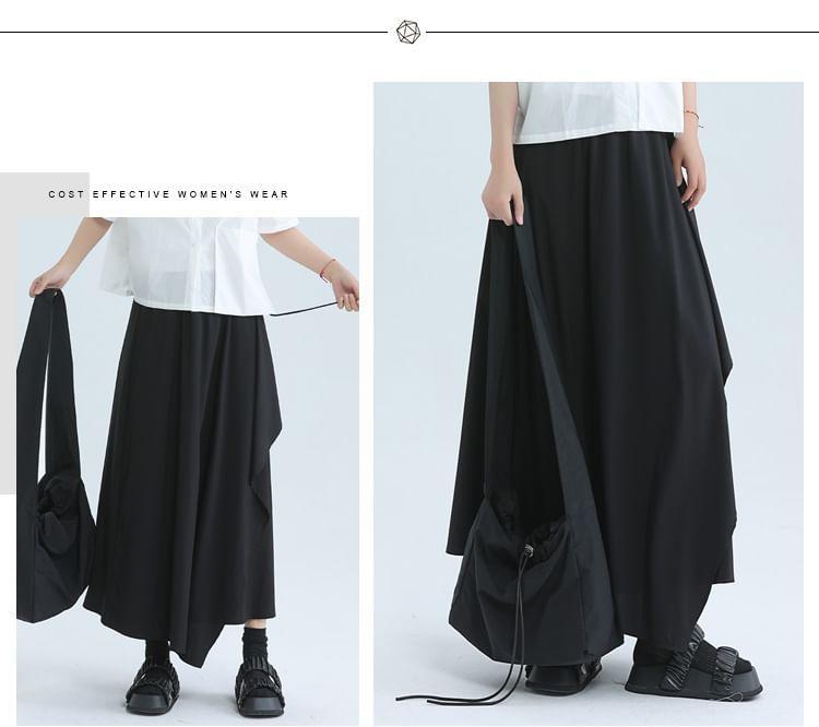 Elastic Waist Plain Asymmetrical Midi A-Line Skirt Product Image