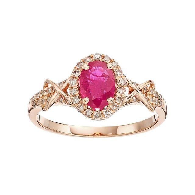 Gemminded 10k Rose Gold Ruby & 1/4 Carat T.W. Diamond Halo Ring, Womens Red Product Image