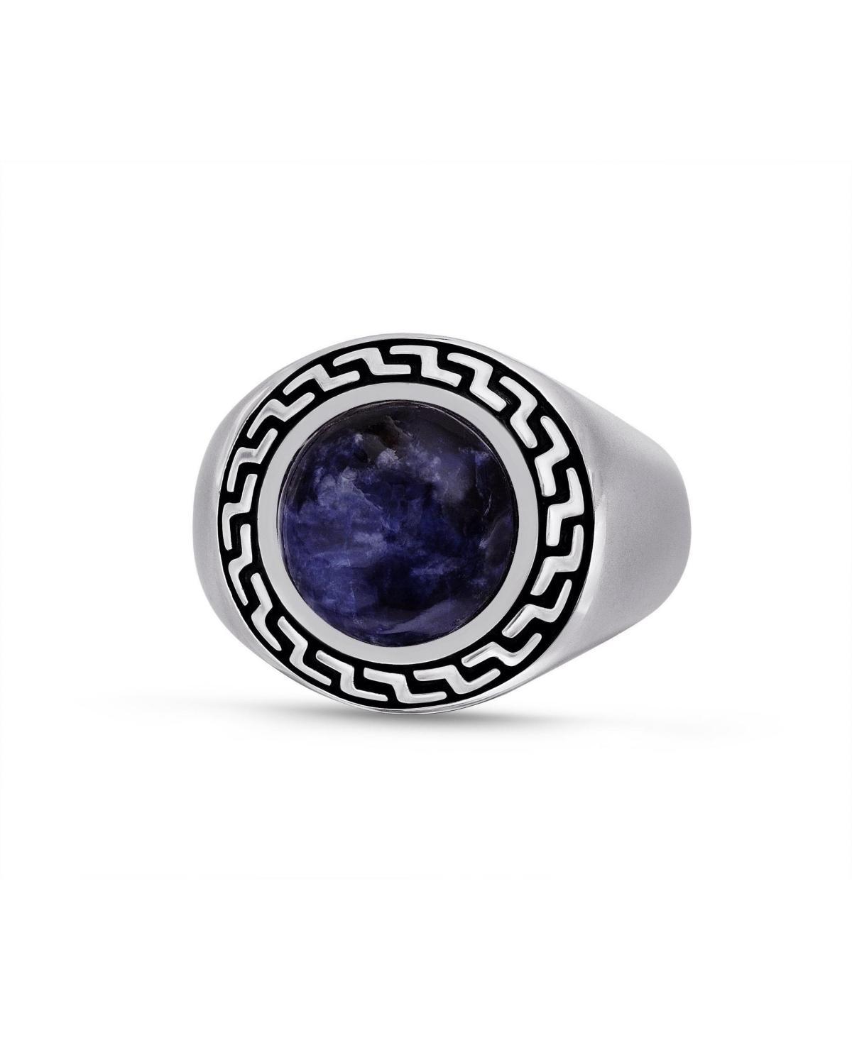 LuvMyJewelry Dark Blue Sodalite Gemstone Sterling Silver Signet Men Ring in Black Rhodium Product Image