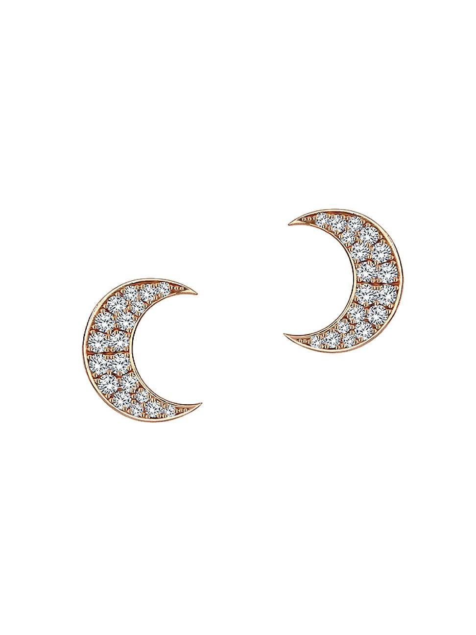 Womens Moonlight Crescent Moon Mini 18K Rose Gold & 0.17 TCW Diamond Stud Earrings Product Image